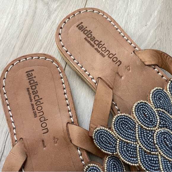 Laidback London Sandals laith beaded flip flop womens Brown size 10 handmade - Picture 3 of 5